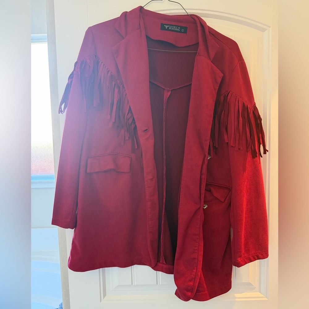 Lucky & Blessed Red Fringe Blazer